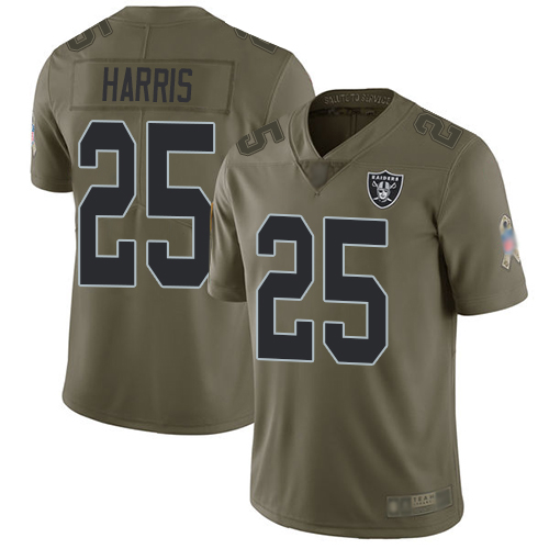 Men Oakland Raiders Limited Olive Erik Harris Jersey NFL Football #25 2017 Salute to Service Jersey->nfl t-shirts->Sports Accessory